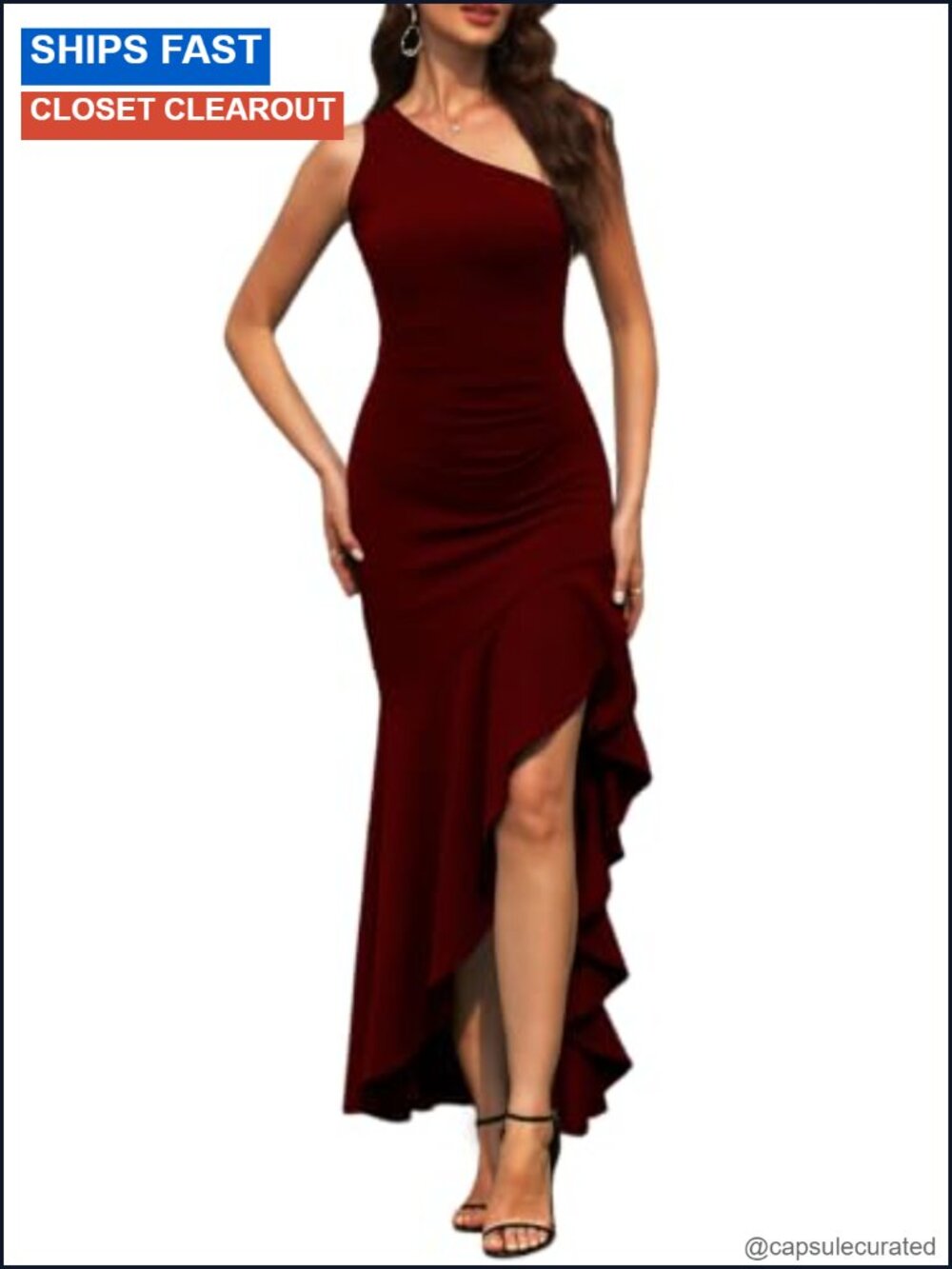 One Shoulder Bodycon Maxi Dress High Slit Ruched Formal Party Cocktail